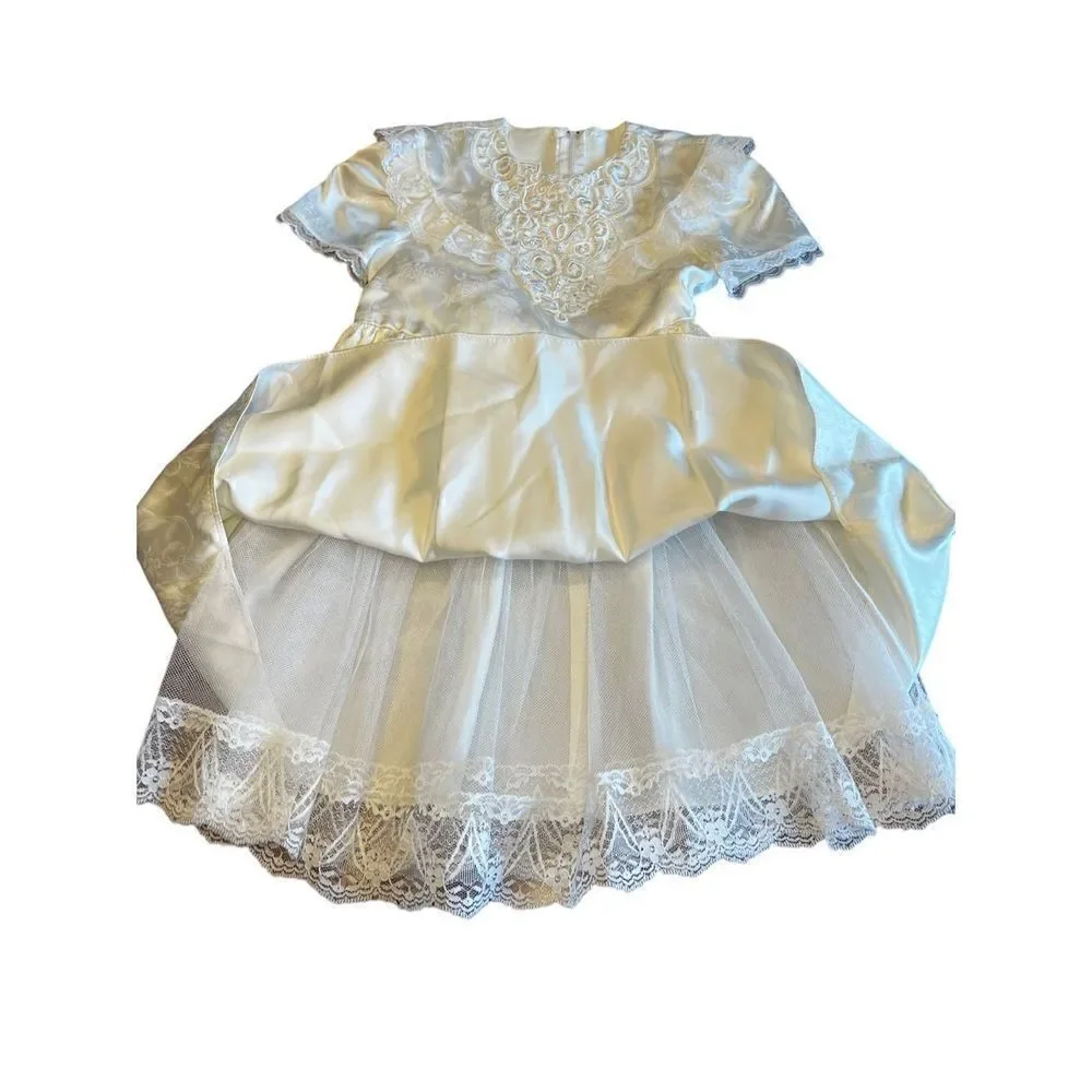 Jessica McClintock Lace Puff Sleeve Dress White Ivory Girls vintage wedding 6